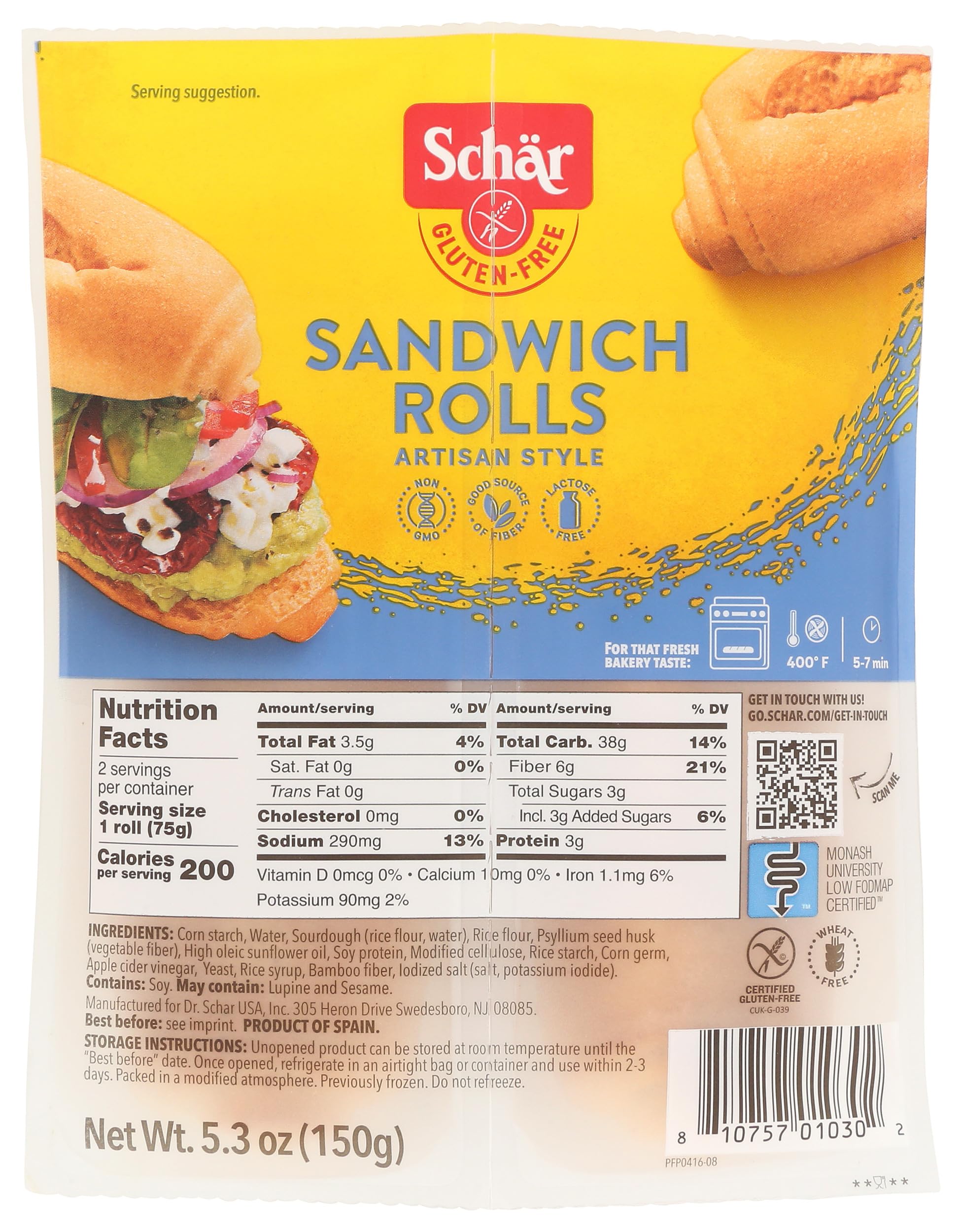 Schar Gluten Free Sandwich Rolls 5.3 Ounce